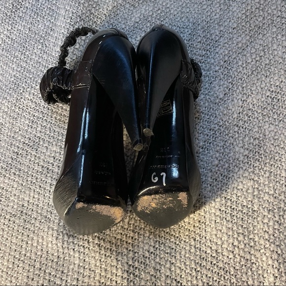 Burberry Prorsum brown cross cross ruched platform heels 39.5 - Picture 11 of 14